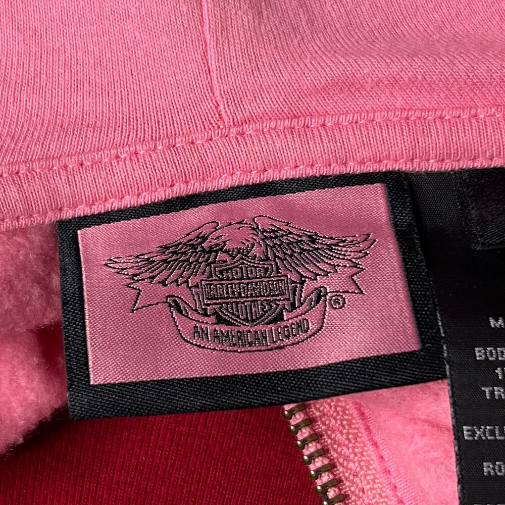 Harley Davidson Rhinestone Hoodie Pink Zip Up Jacket Y2K McBling Indie Biker - Picture 5 of 11